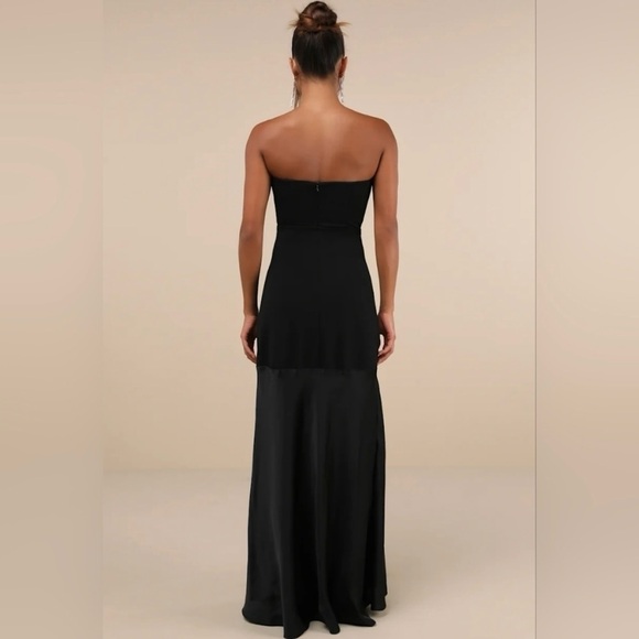 NWT - Lulus Compelling Elaris Mixed Media Black Strapless A-Line Maxi Dress - Picture 4 of 9